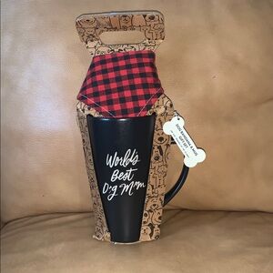 🇺🇸 Black World's Best Dog Mom Mug & Red Black Checkered Bandana NWT